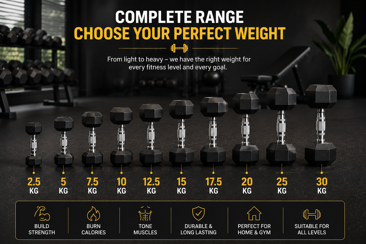 Premium Hex Dumbbell – Rubber Coated Hexagonal Dumbbell with Knurled Grip