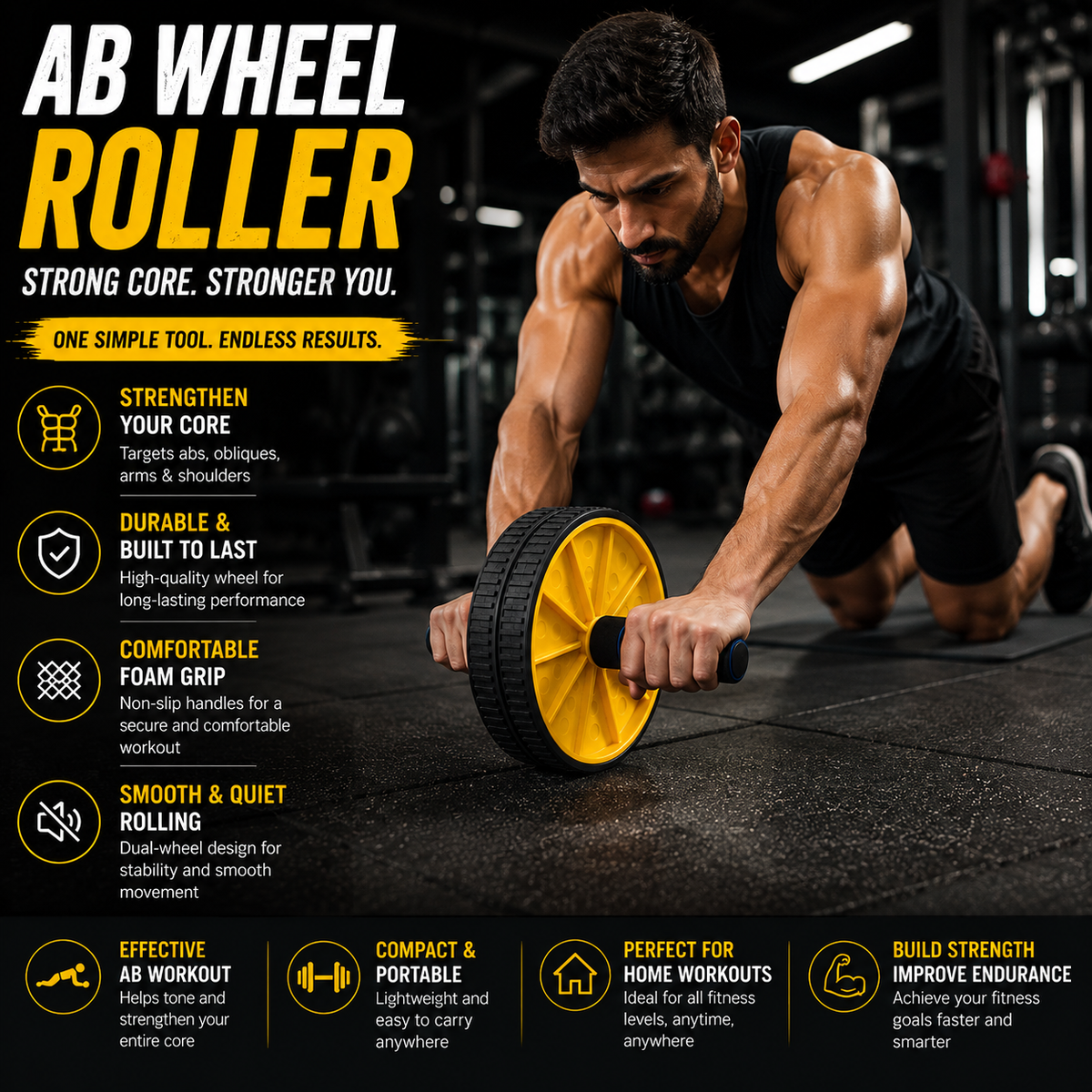 Ab Wheel Roller – Dual Wheel Core Exercise & Abdominal Workout Equipment