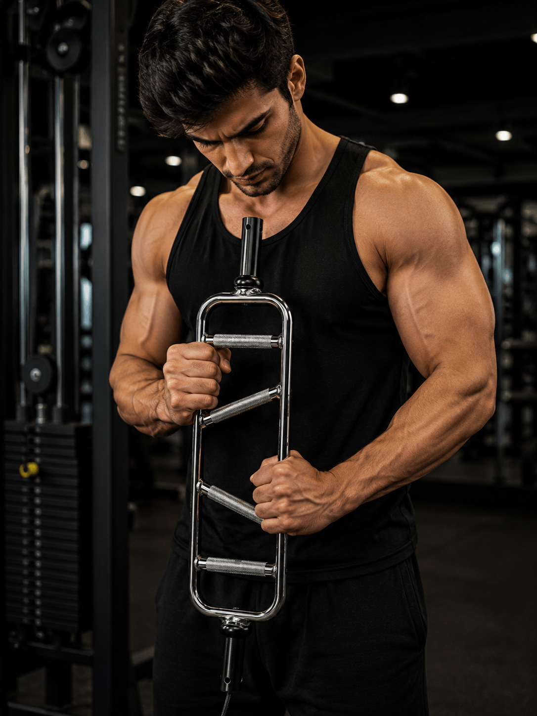 Multi-Grip Row Bar – Heavy-Duty Steel Cable Machine Attachment