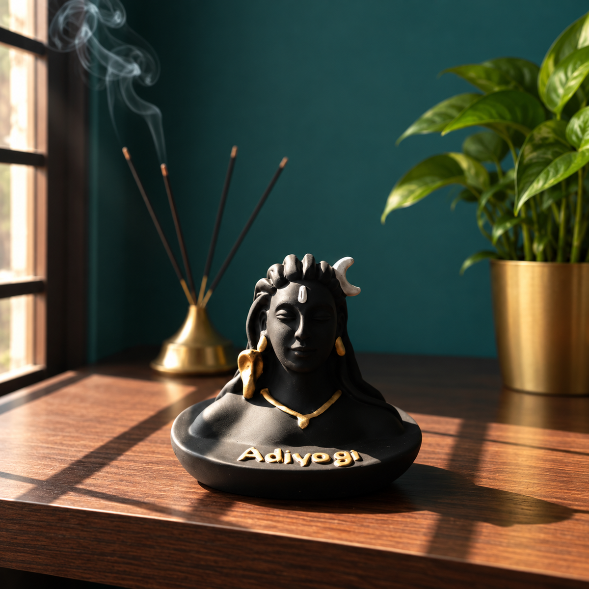 Black Adiyogi Shiva Statue with Golden Accents – Home Décor
