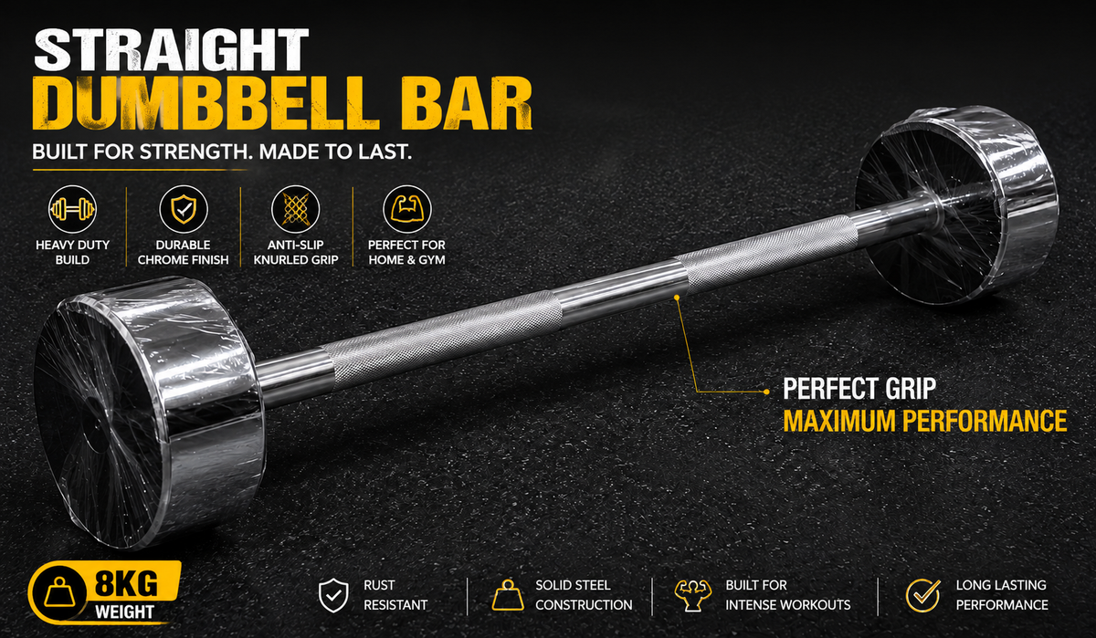 Straight Dumbbell Bar – Heavy-Duty Chrome Steel Fixed Weight Dumbbell