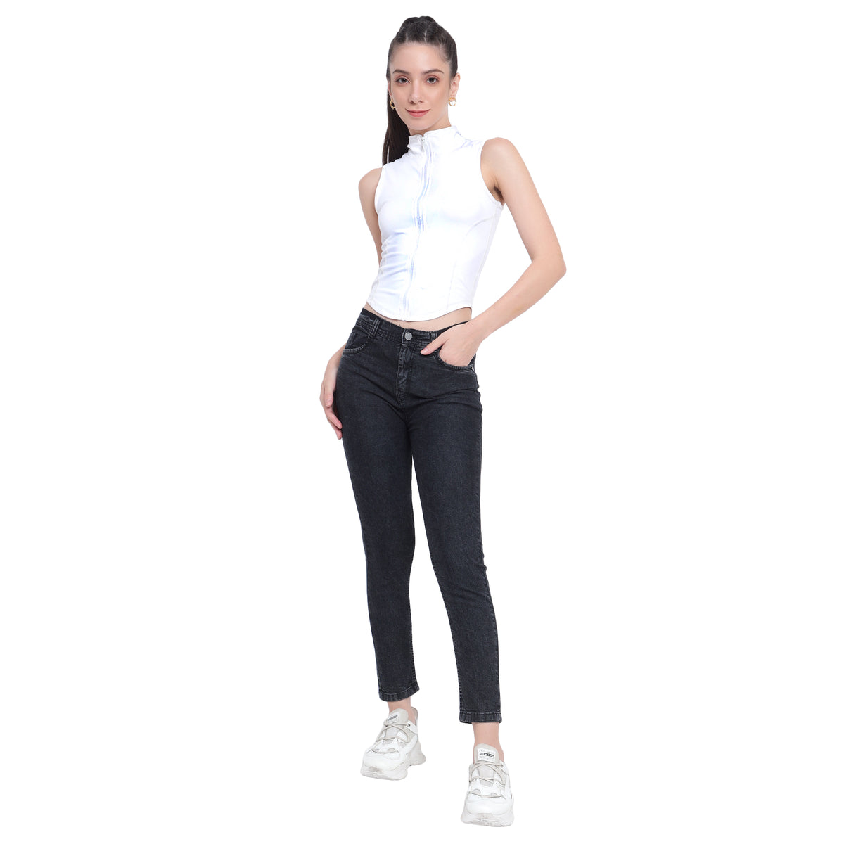 Women’s Black Slim Fit Jeans – High Waist Ankle-Length Stretch Denim