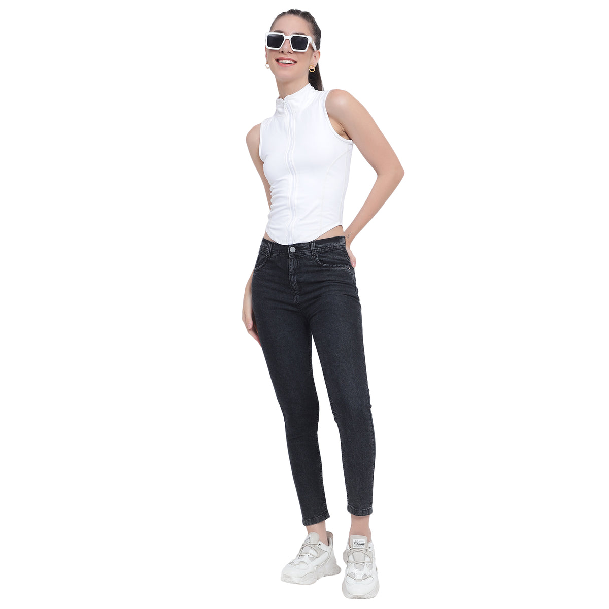 Women’s Black Slim Fit Jeans – High Waist Ankle-Length Stretch Denim