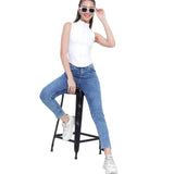 Women’s Light Blue Slim Fit Jeans – High Waist Ankle-Length Denim