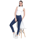 Women’s Dark Blue Slim Fit Jeans – High Waist Ankle-Length Denim