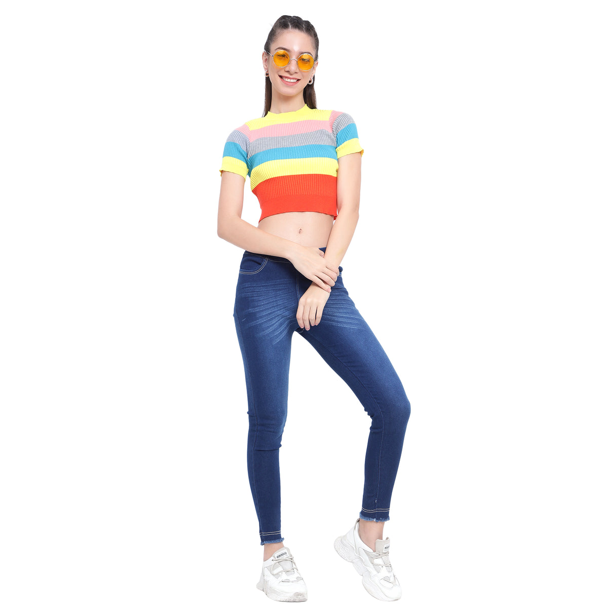 Women’s Dark Blue Denim Jeggings – High Waist Stretch Slim Fit