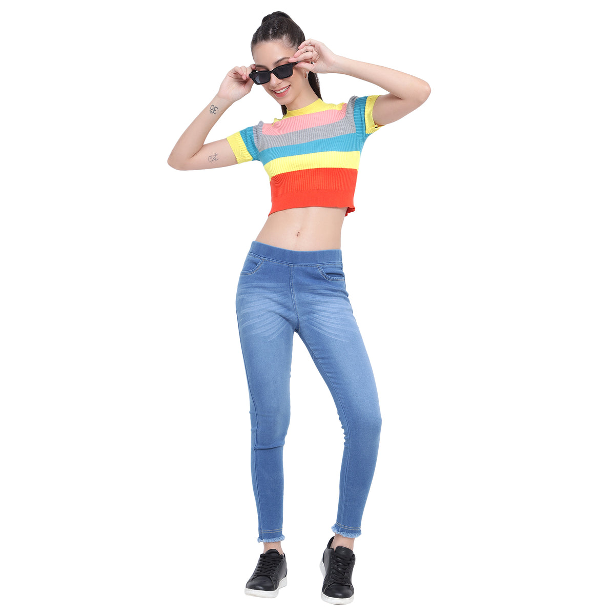 Women’s Light Blue Denim Jeggings – High Waist Stretch Slim Fit