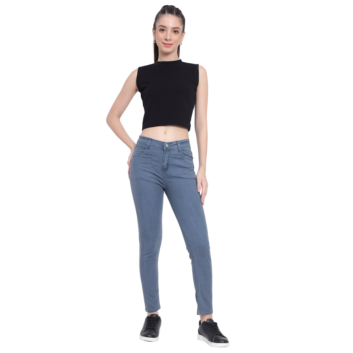 Women's Grey-Blue High-Waist Skinny Fit Denim Jeans