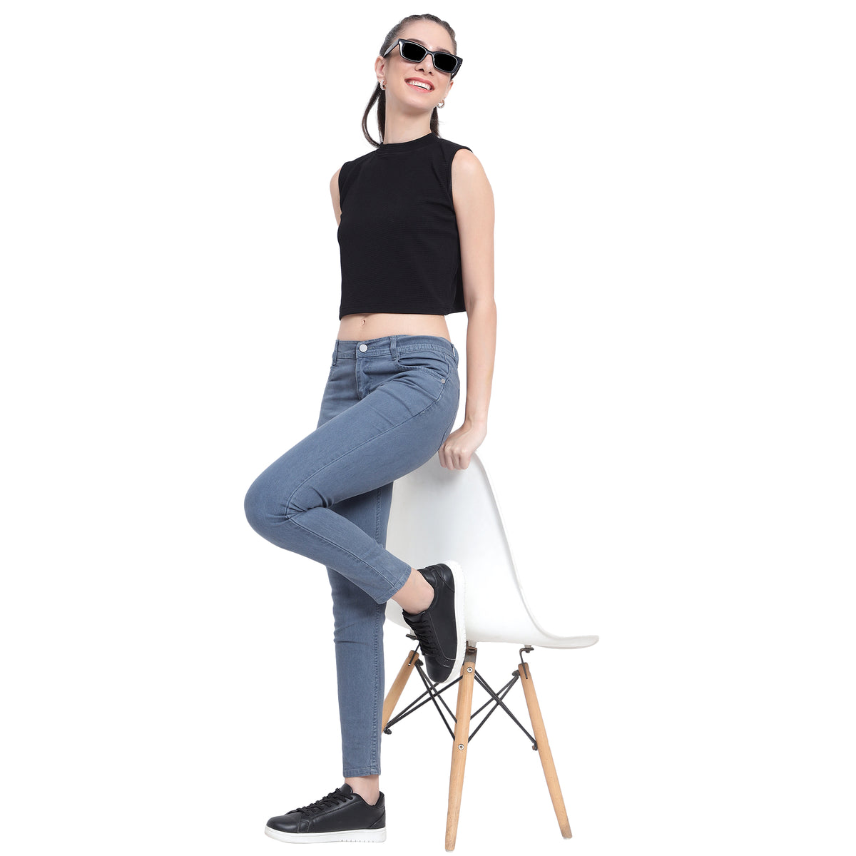 Women's Grey-Blue High-Waist Skinny Fit Denim Jeans