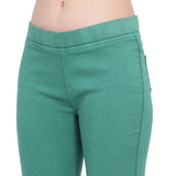 Women's Green Frayed-Hem Denim Jeggings