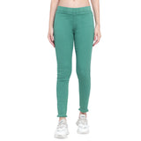 Women's Green Frayed-Hem Denim Jeggings