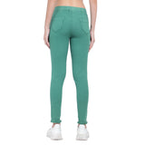 Women's Green Frayed-Hem Denim Jeggings