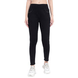 Women's Black High-Waist Skinny Jeggings with Frayed Hem