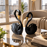 Elegant Black Swan Couple Statue – Gold Beak Home Décor Set