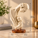 Elegant Mother & Child Decorative Sculpture with Wooden-Style Base