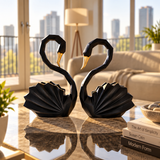 Elegant Black Swan Couple Statue – Gold Beak Home Décor Set