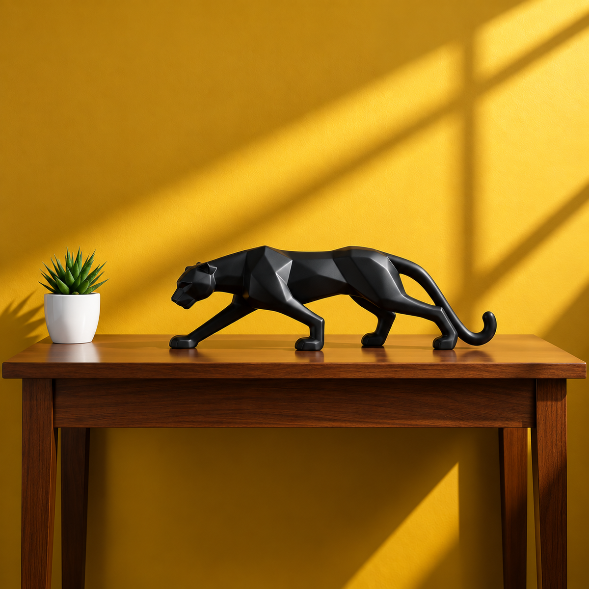 Black Jaguar Statue – Modern Geometric Animal Sculpture for Home & Office Decor