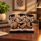 Set of 3 Decorative Owl Figurines with Graduation Caps – Study & Office Décor