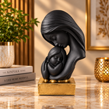 Black Mother & Child Decorative Sculpture with Gold Base