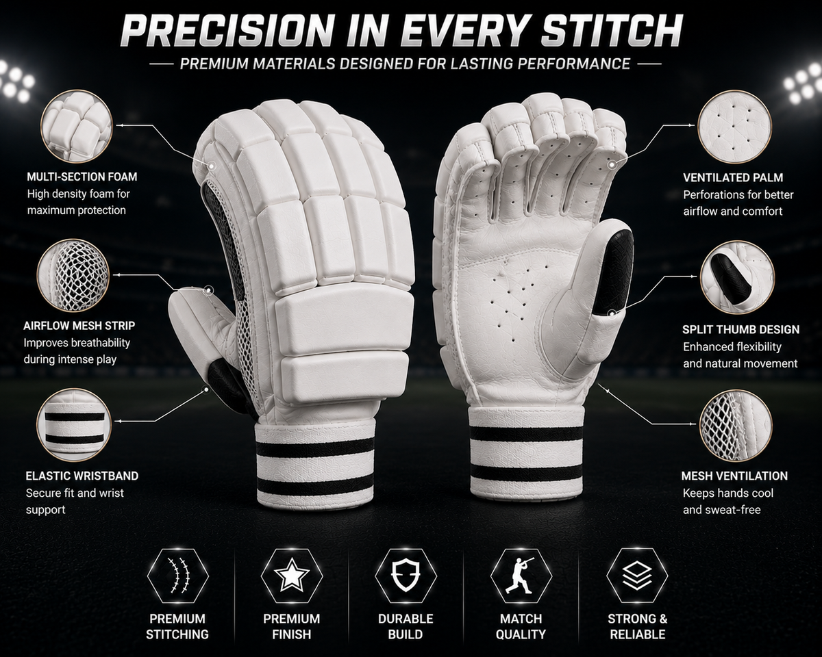 Cricket Batting Gloves – Premium Padded Protection with Ventilated Palm