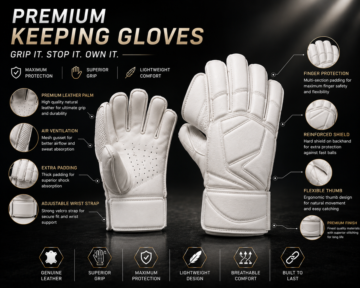 Cricket Wicket Keeping Gloves – Premium Leather Palm with Finger Protection