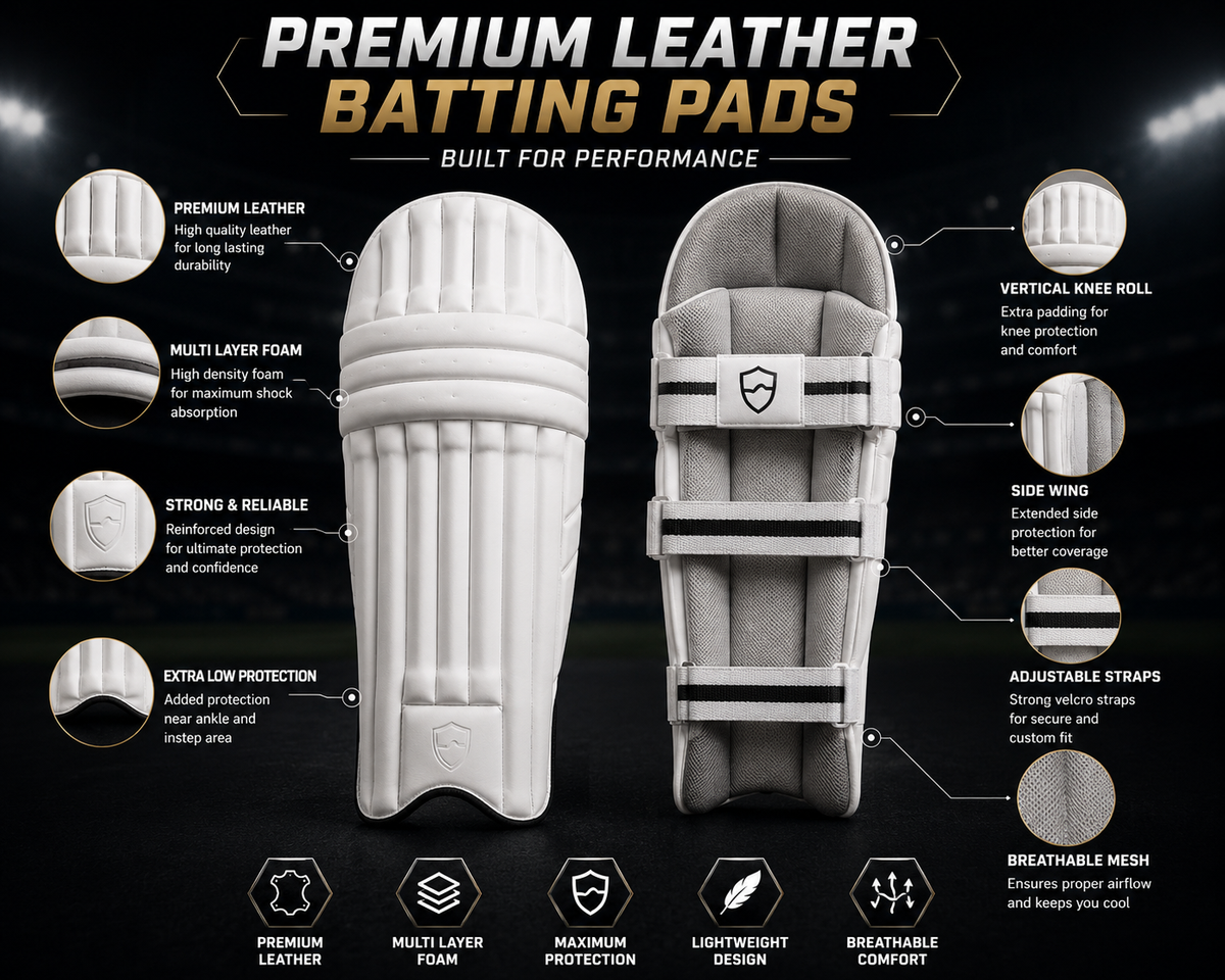 Premium Leather Cricket Batting Pads – Lightweight Protective Leg Guards