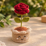 Blooming Love Handmade Crochet Rose Pot